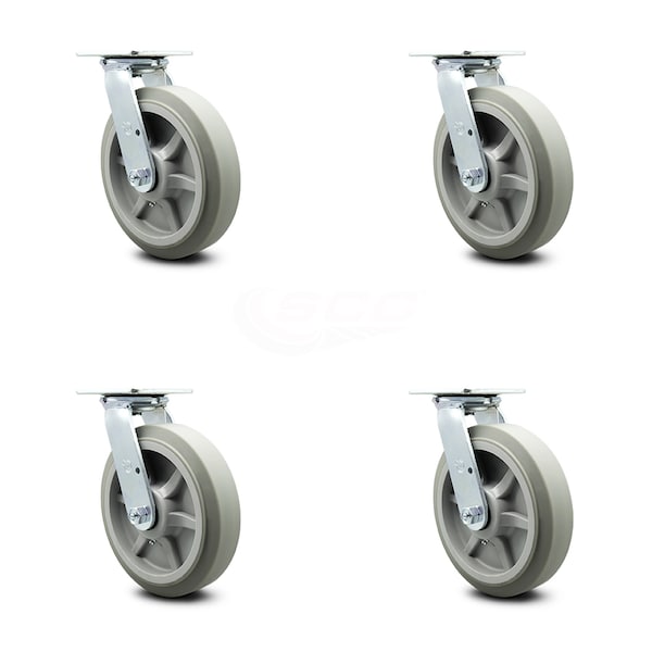 8 Inch Thermoplastic Rubber Wheel Swivel Caster Set with Roller Bearings SCC